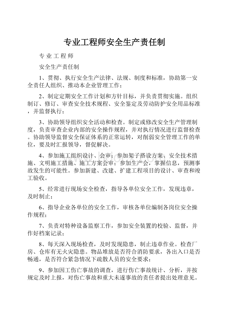 专业工程师安全生产责任制.docx