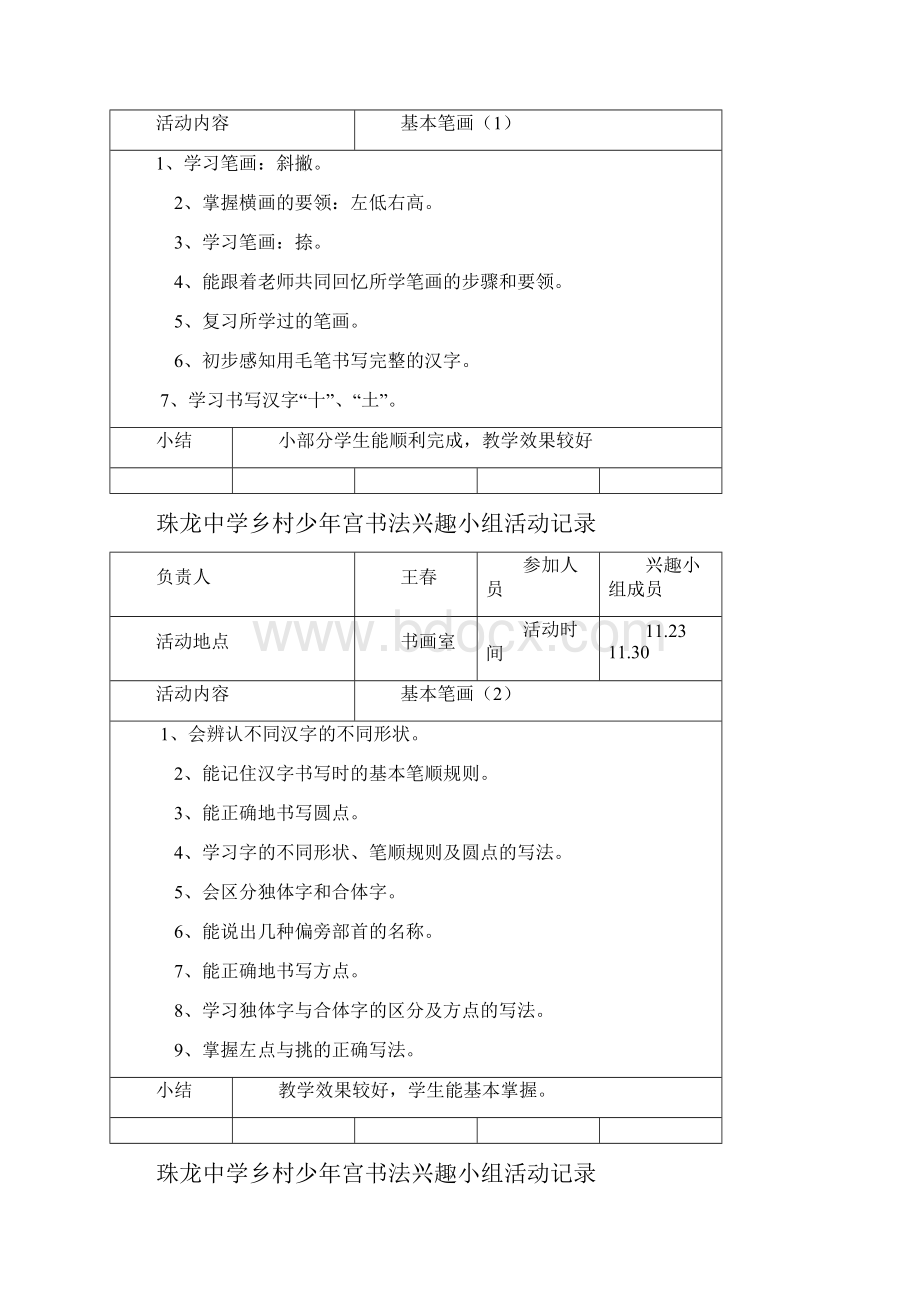 乡村少宫书法兴趣小组活动记录.docx_第3页