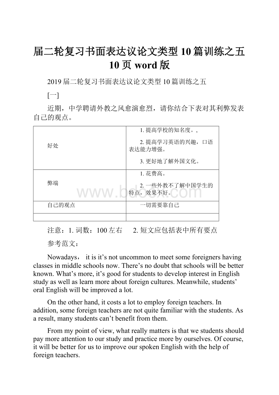 届二轮复习书面表达议论文类型10篇训练之五10页word版.docx