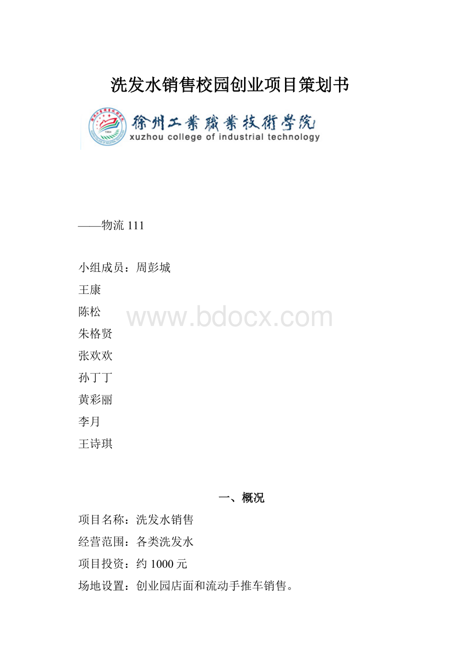 洗发水销售校园创业项目策划书.docx_第1页