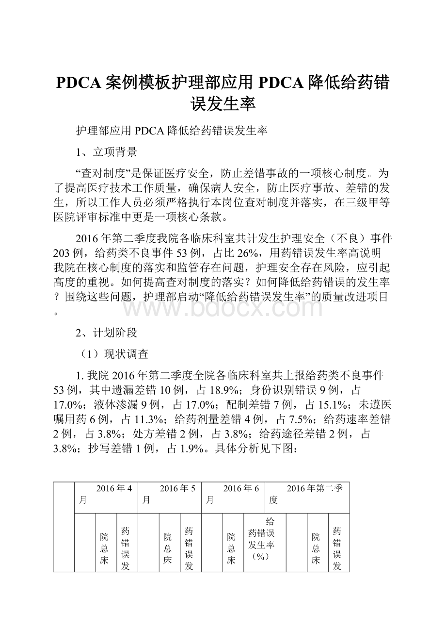 PDCA案例模板护理部应用PDCA降低给药错误发生率.docx