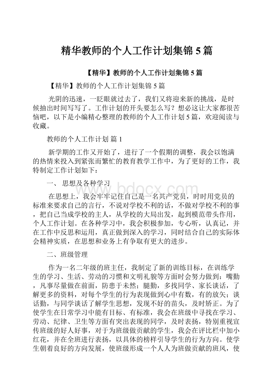 精华教师的个人工作计划集锦5篇.docx