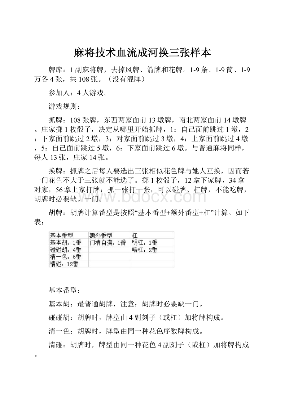 麻将技术血流成河换三张样本.docx