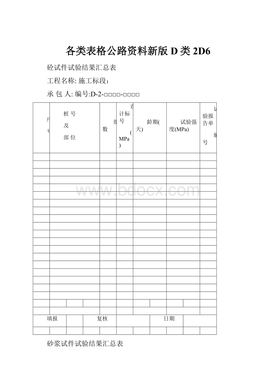 各类表格公路资料新版D类2D6.docx