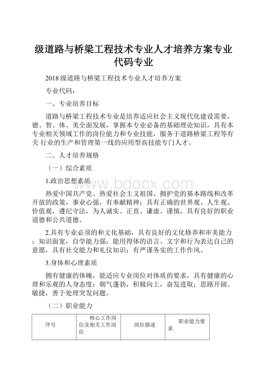 级道路与桥梁工程技术专业人才培养方案专业代码专业.docx