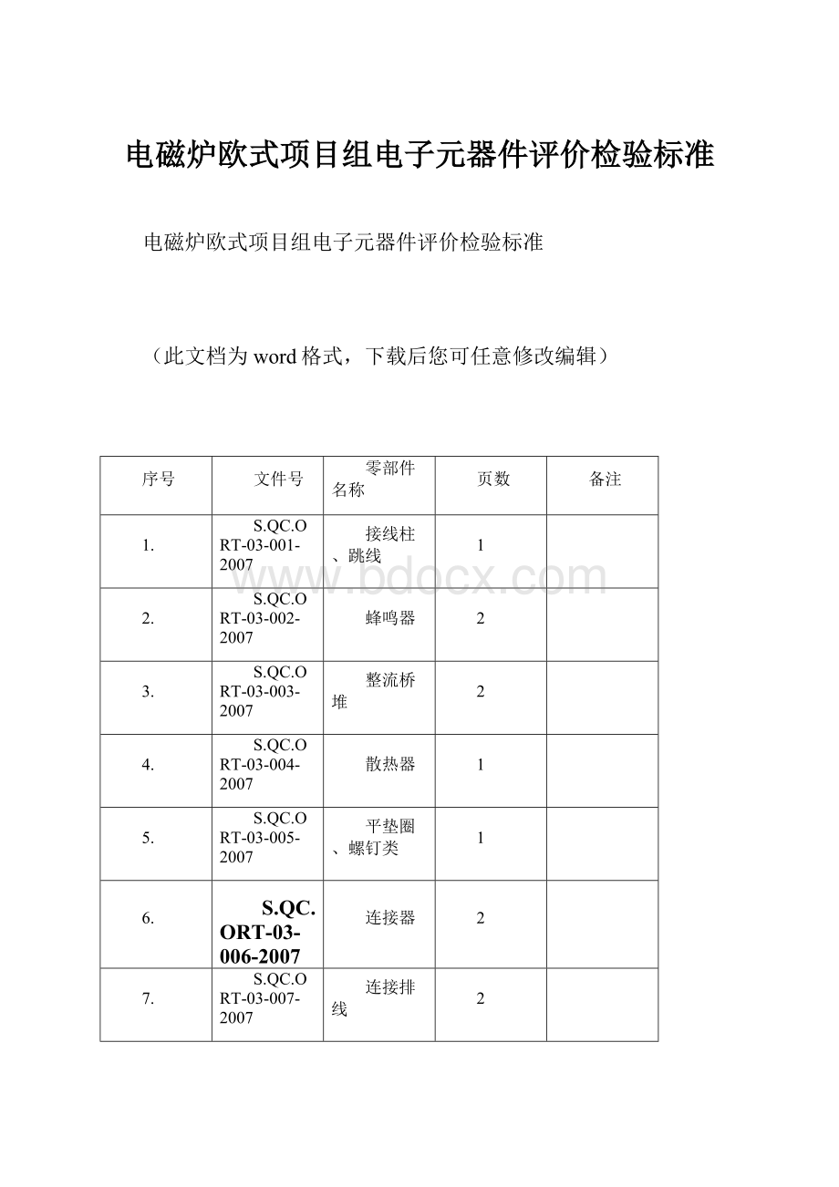 电磁炉欧式项目组电子元器件评价检验标准.docx