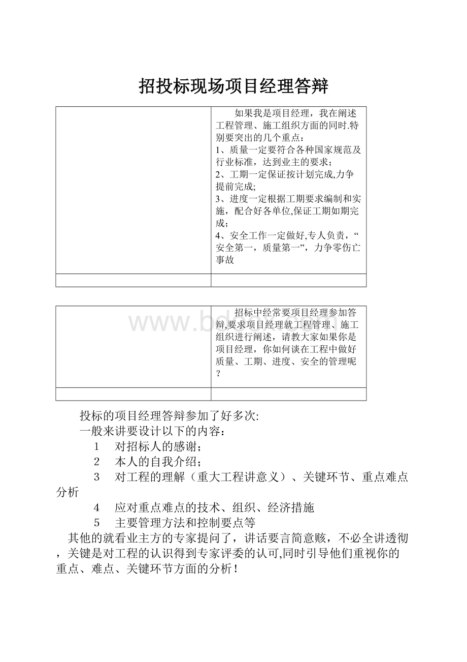 招投标现场项目经理答辩.docx_第1页