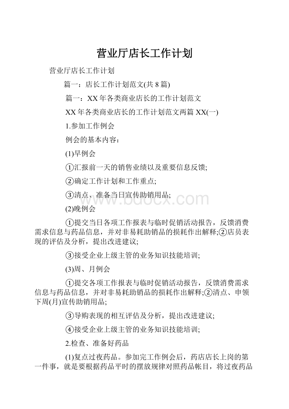 营业厅店长工作计划.docx