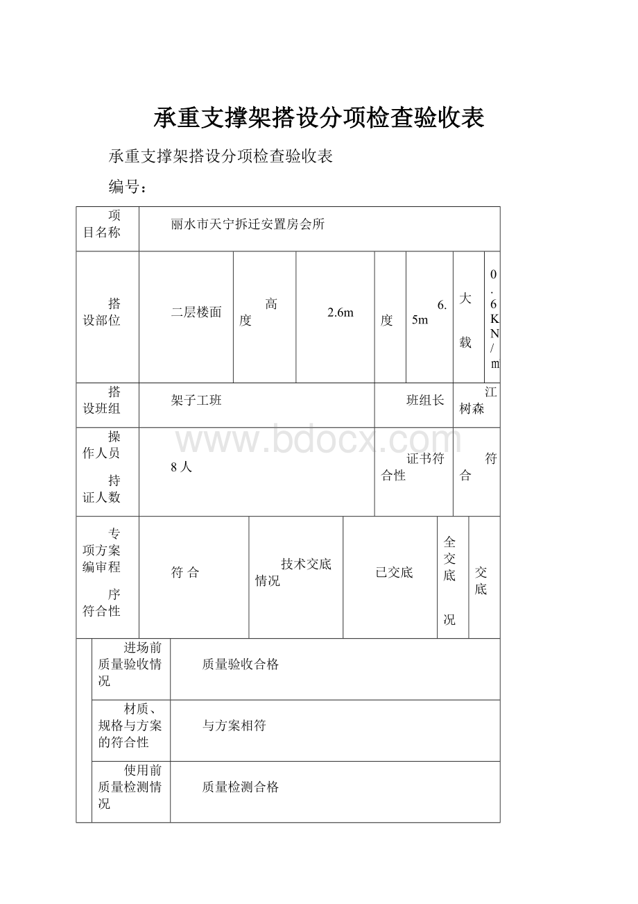 承重支撑架搭设分项检查验收表.docx