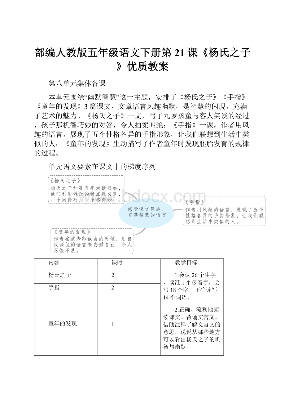 部编人教版五年级语文下册第21课《杨氏之子》优质教案.docx