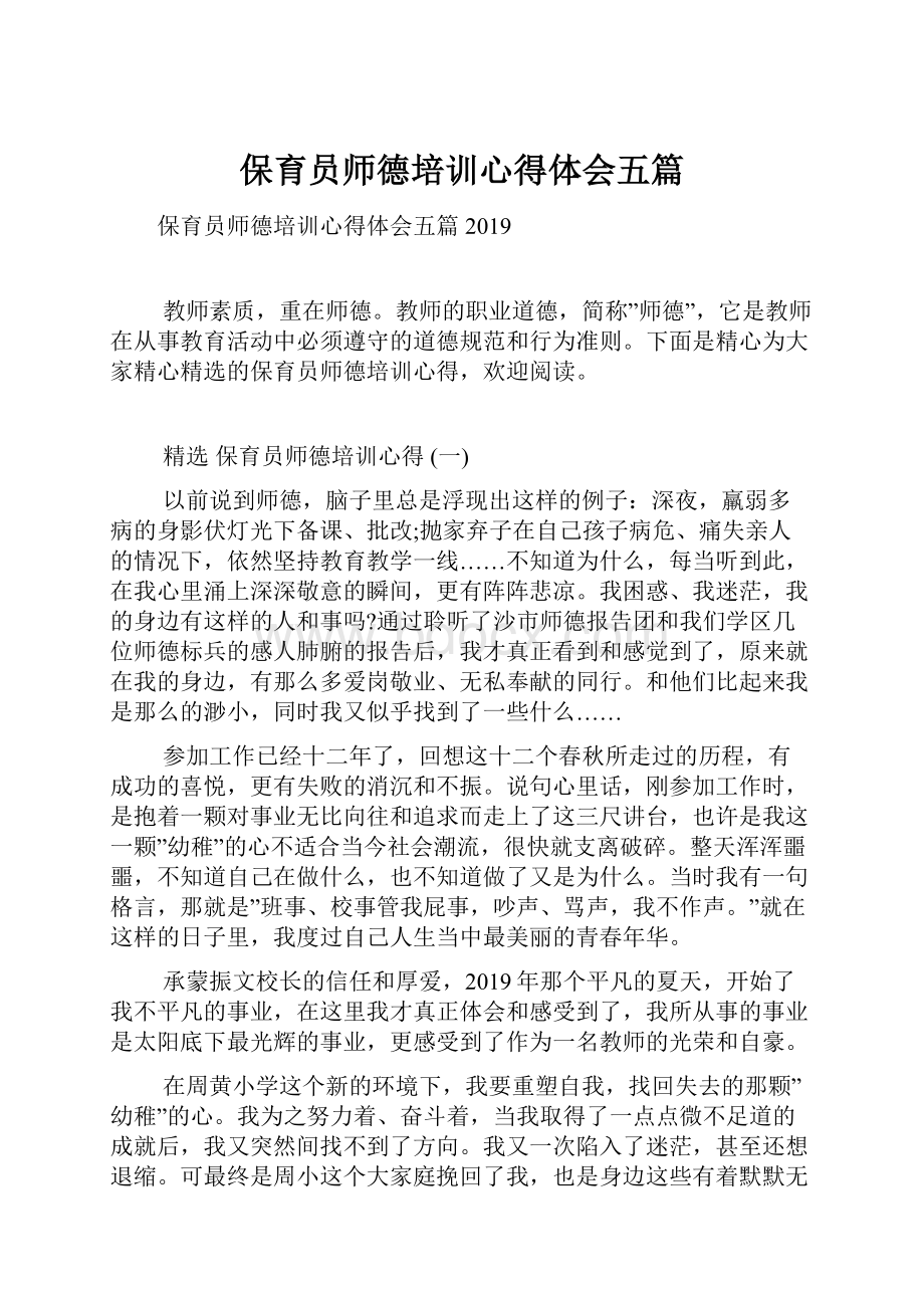 保育员师德培训心得体会五篇.docx