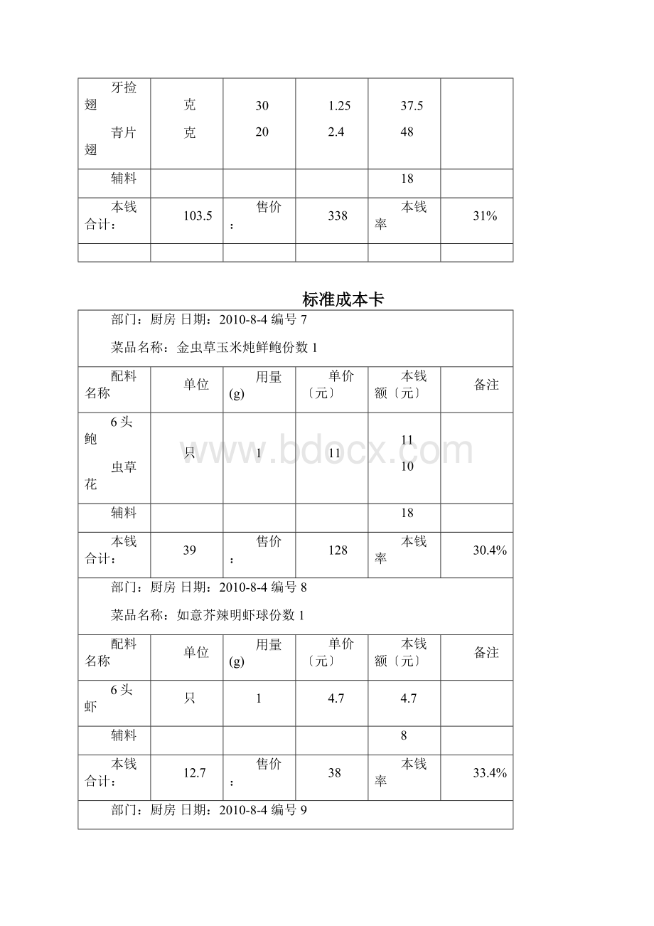 餐饮业成本卡.docx_第3页