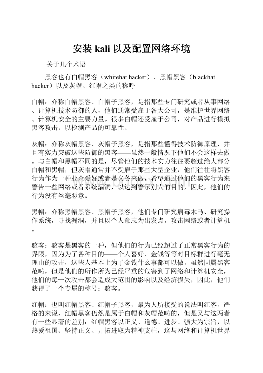 安装kali以及配置网络环境.docx