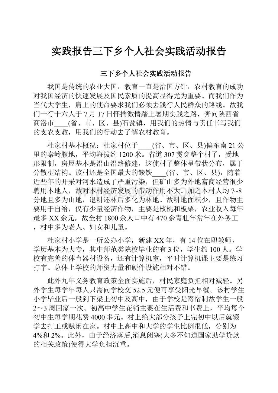 实践报告三下乡个人社会实践活动报告.docx