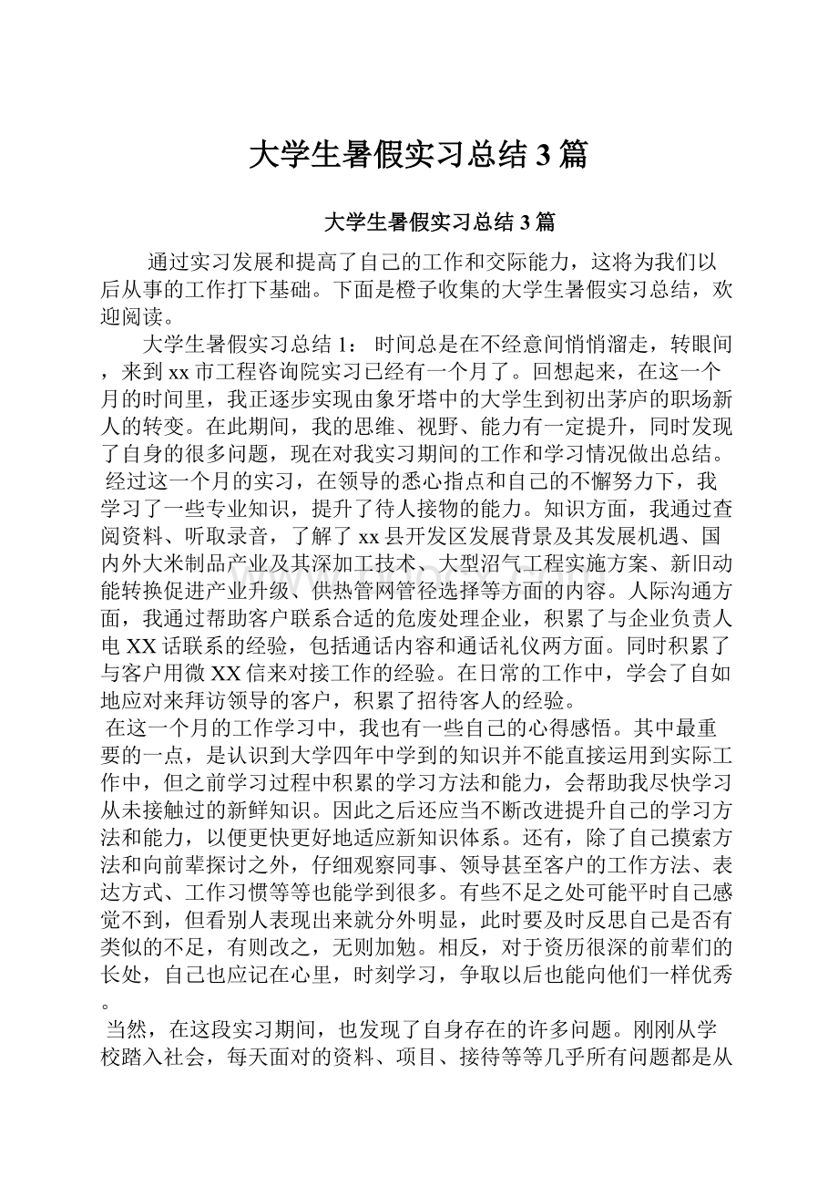 大学生暑假实习总结3篇.docx