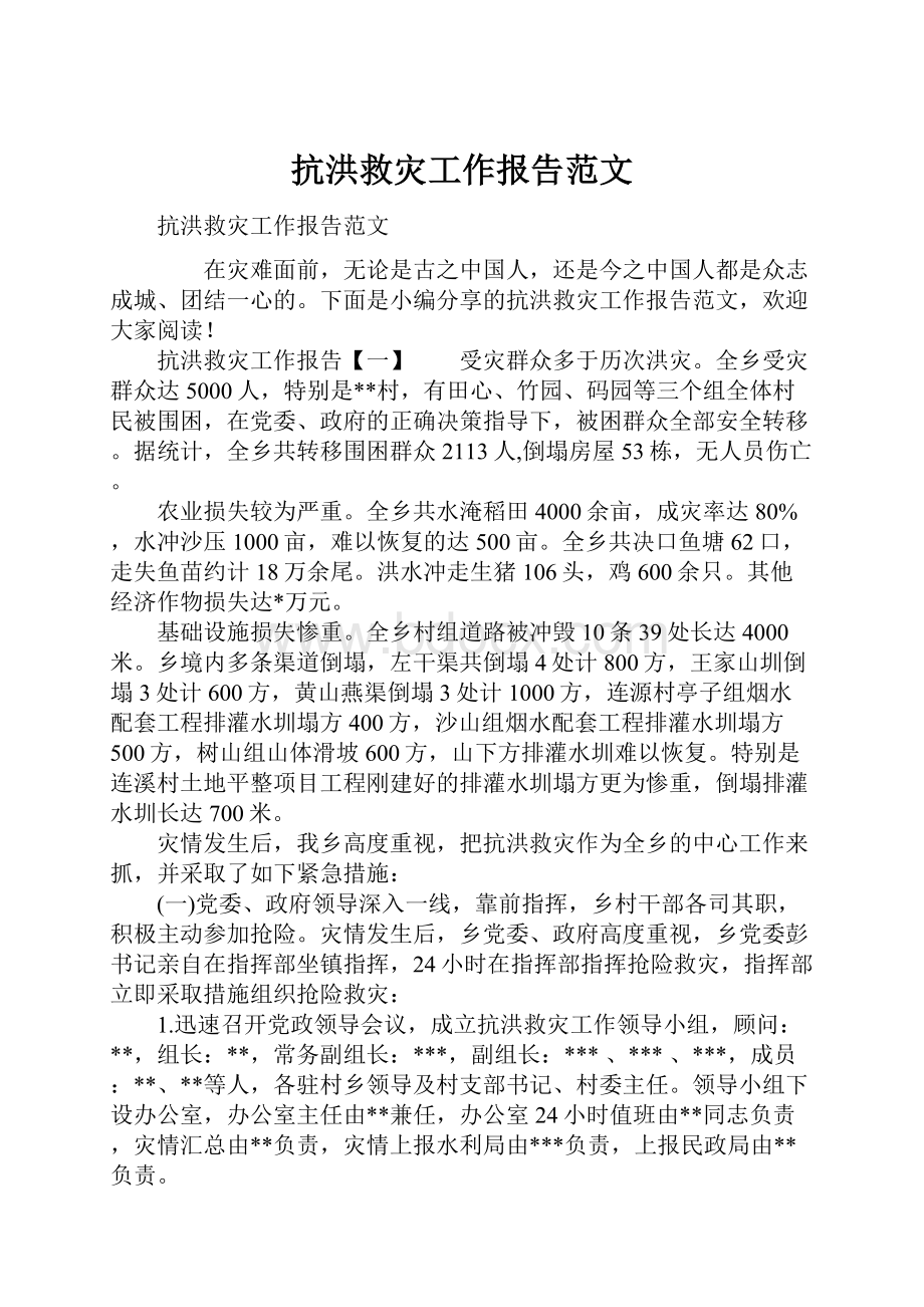 抗洪救灾工作报告范文.docx