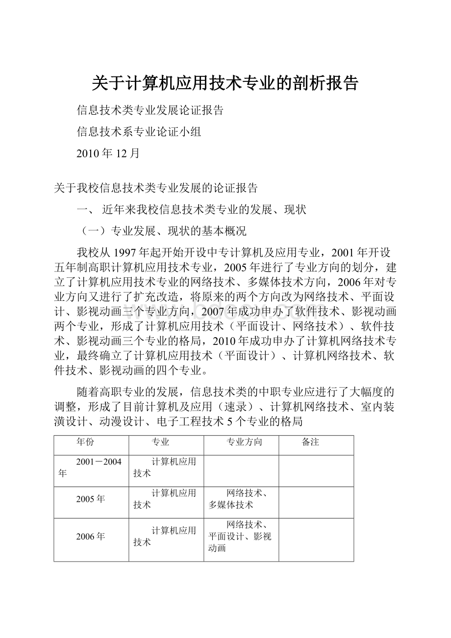 关于计算机应用技术专业的剖析报告.docx_第1页