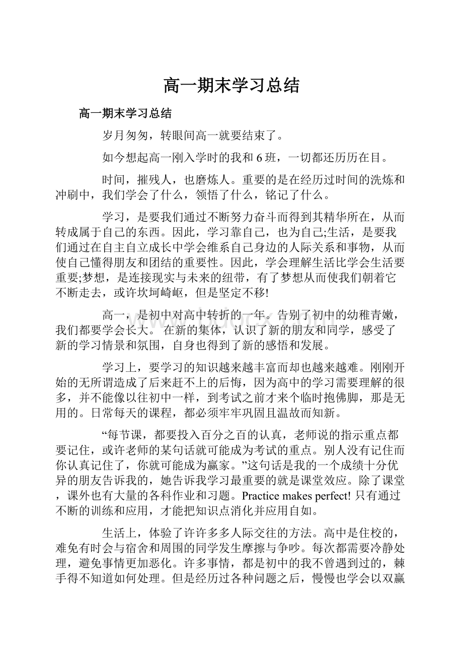 高一期末学习总结.docx