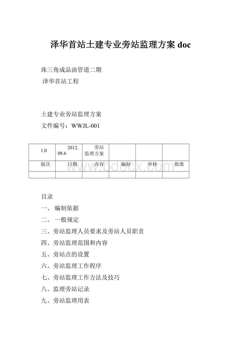 泽华首站土建专业旁站监理方案doc.docx