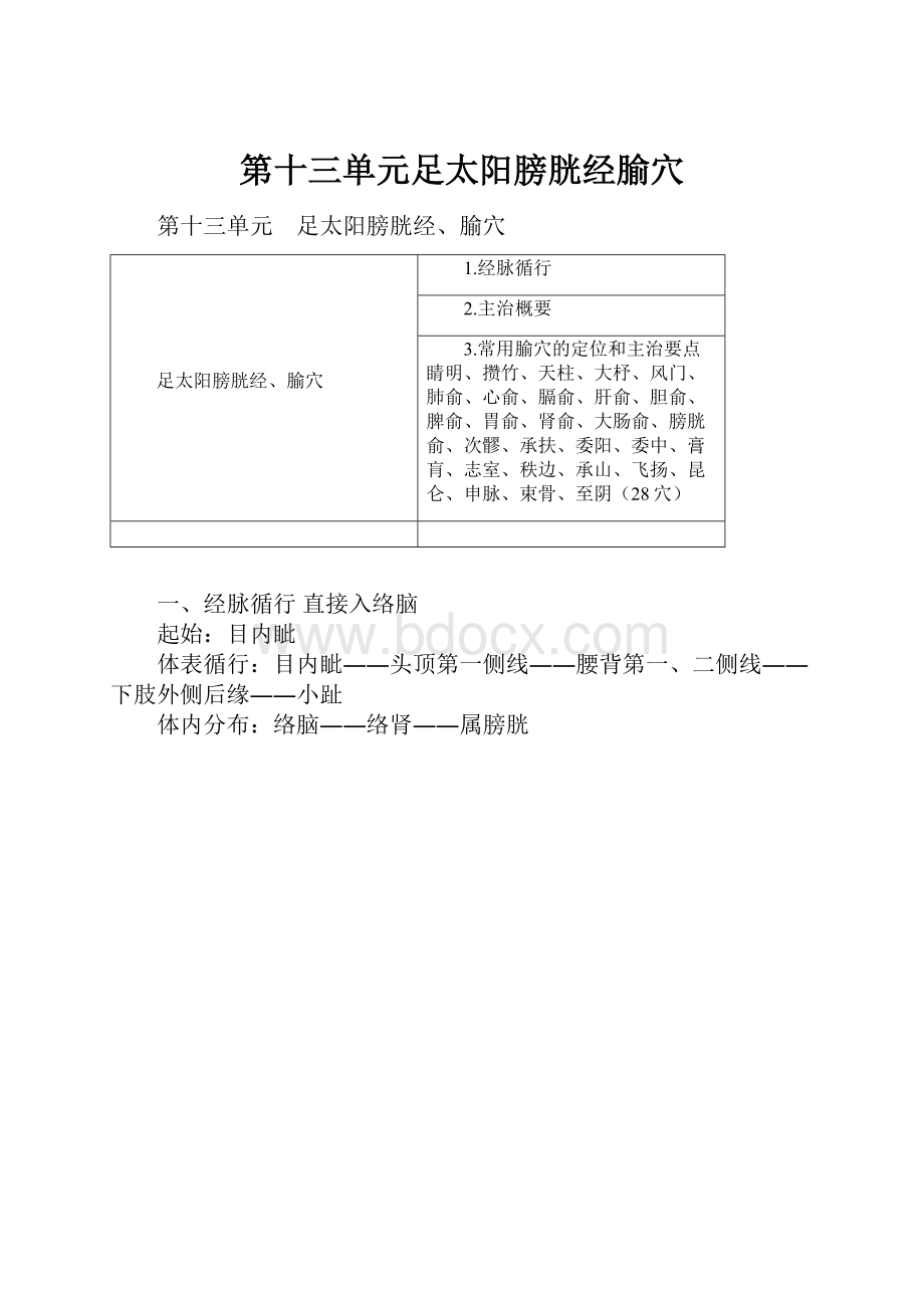 第十三单元足太阳膀胱经腧穴.docx