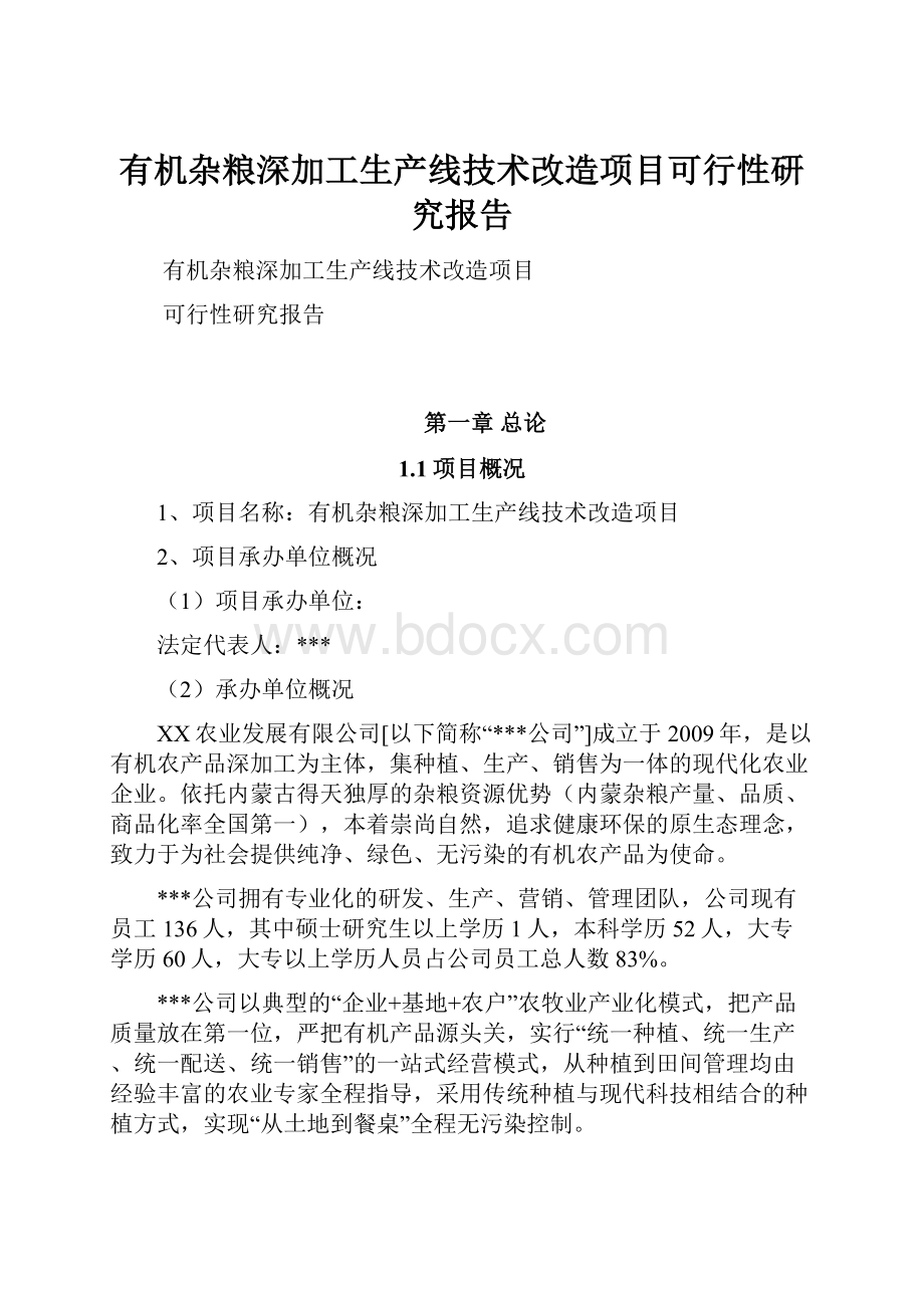 有机杂粮深加工生产线技术改造项目可行性研究报告.docx_第1页