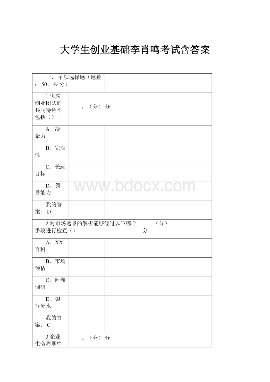 大学生创业基础李肖鸣考试含答案.docx