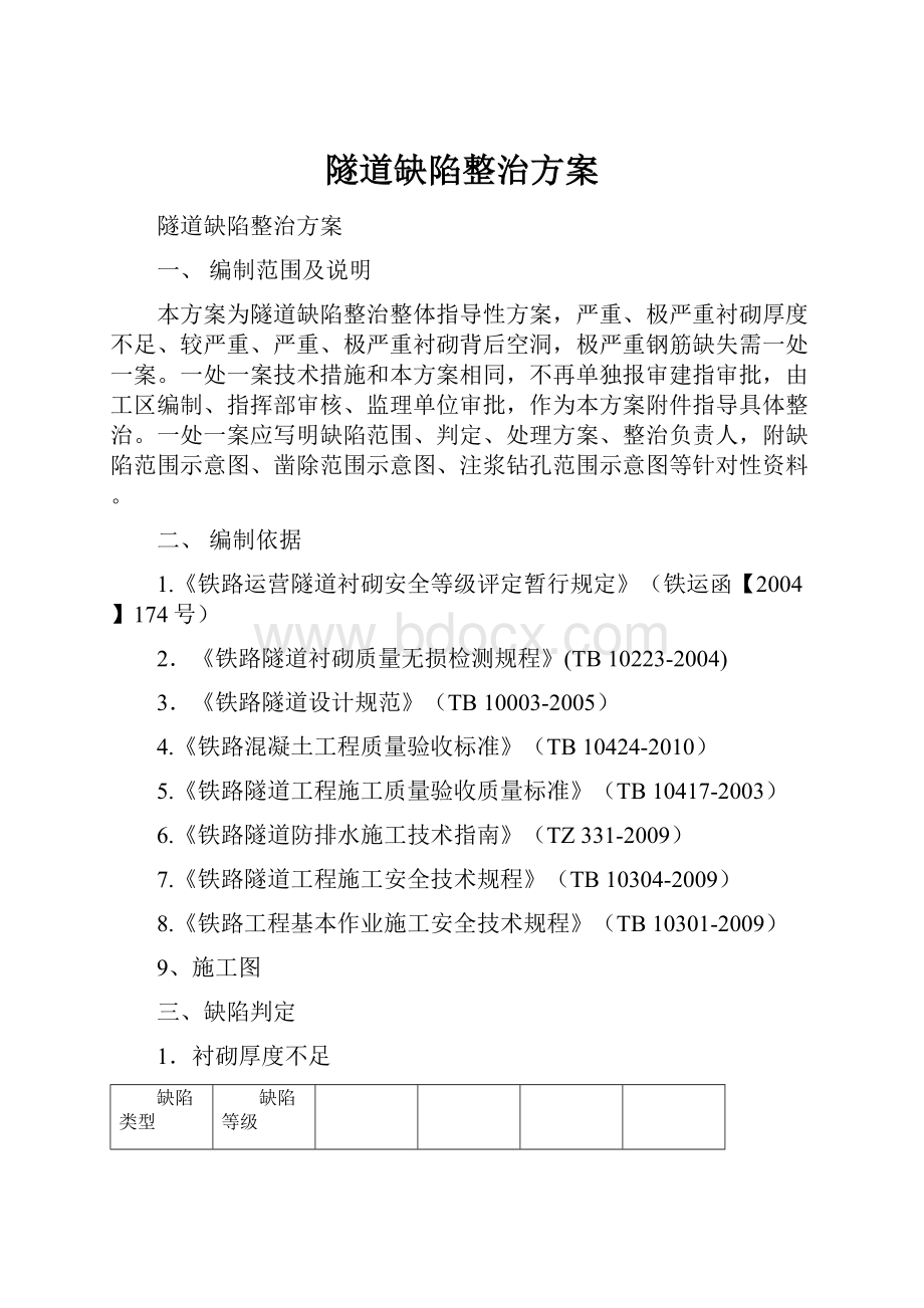 隧道缺陷整治方案.docx