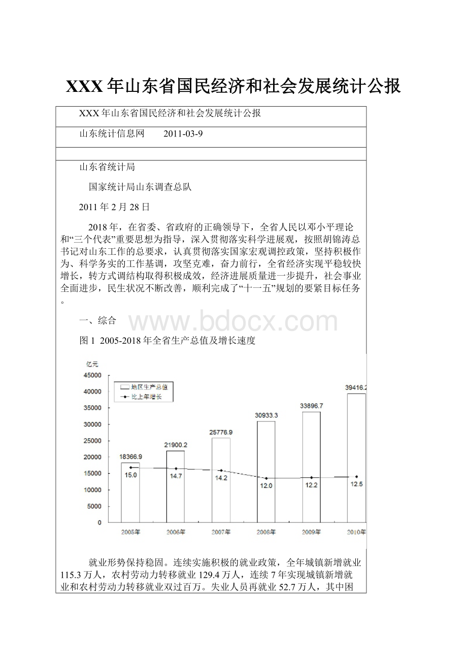 XXX年山东省国民经济和社会发展统计公报.docx