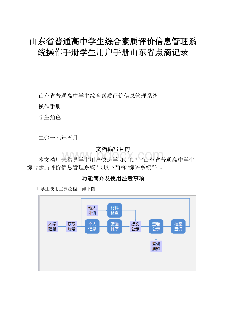 山东省普通高中学生综合素质评价信息管理系统操作手册学生用户手册山东省点滴记录.docx