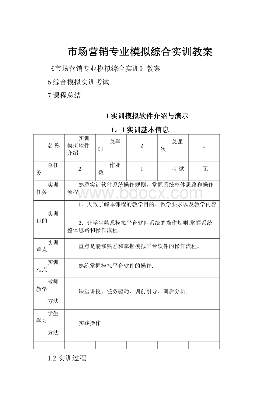 市场营销专业模拟综合实训教案.docx_第1页