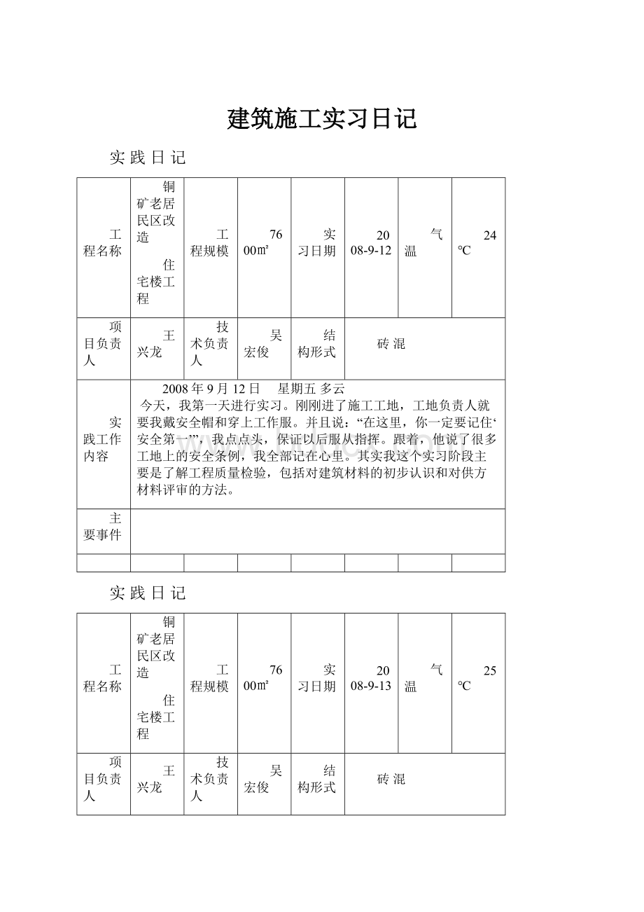 建筑施工实习日记.docx_第1页