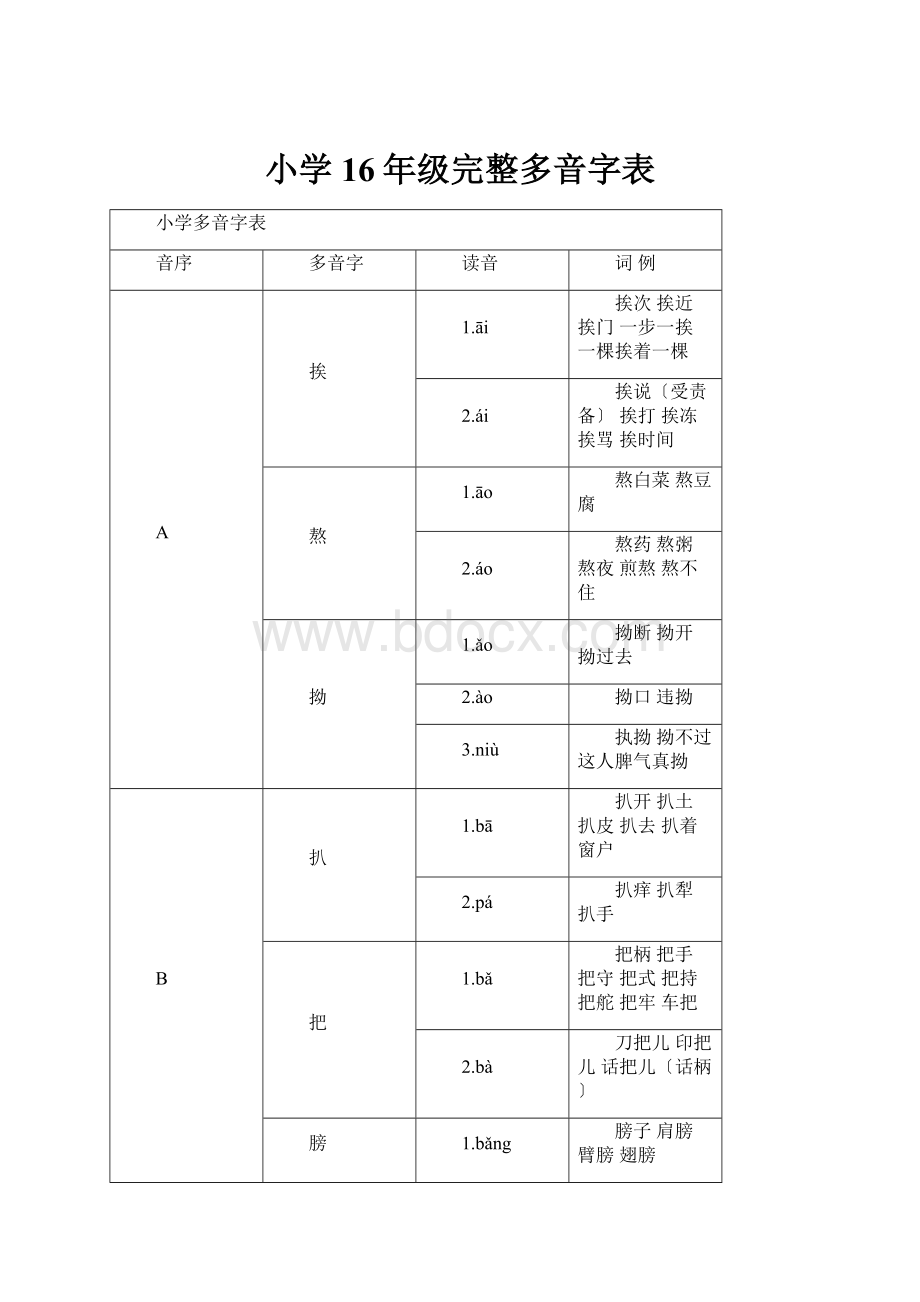 小学16年级完整多音字表.docx