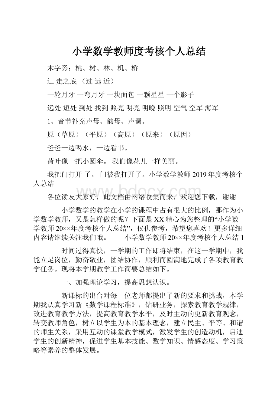 小学数学教师度考核个人总结.docx_第1页