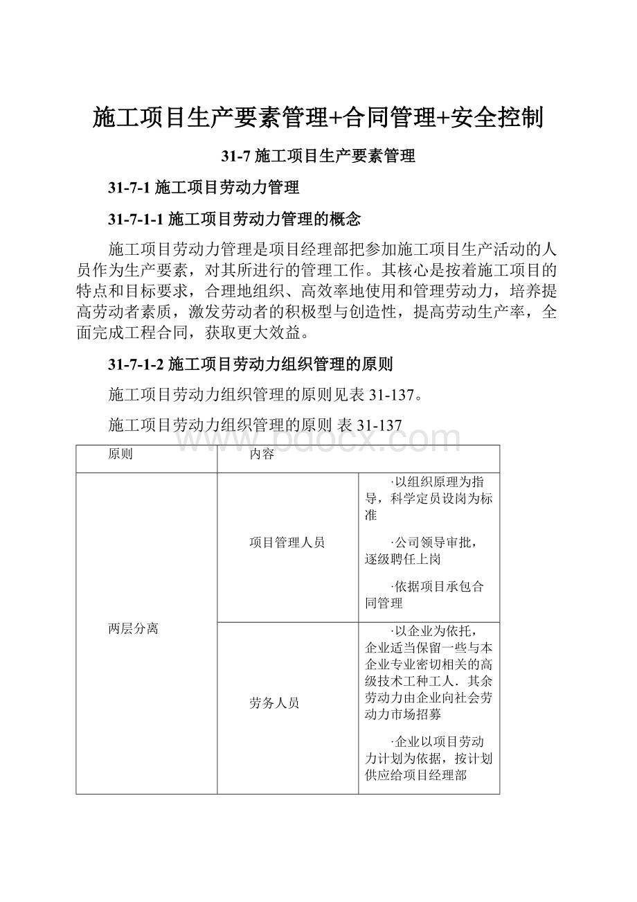 施工项目生产要素管理+合同管理+安全控制.docx