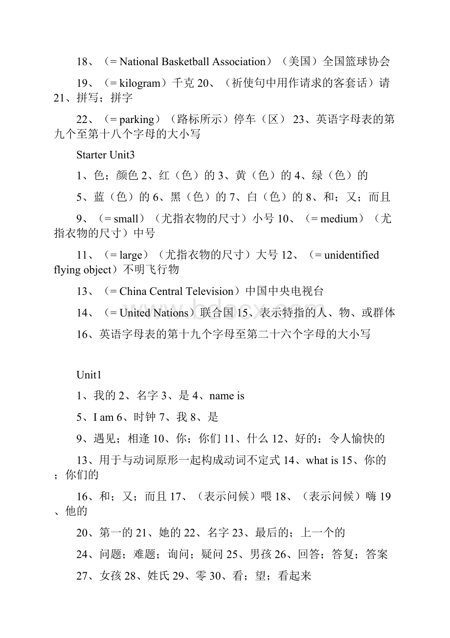 人教版英语初一七年级上册单词中文精品系列.docx_第2页