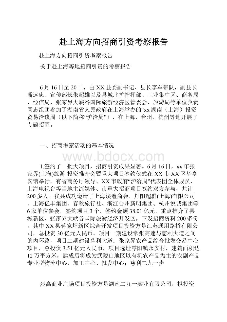 赴上海方向招商引资考察报告.docx