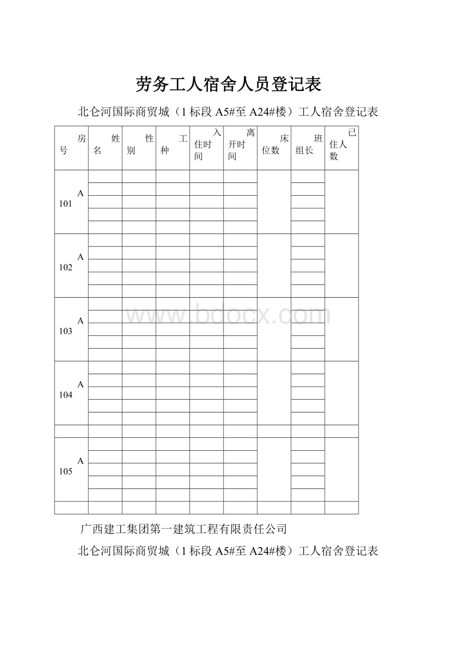 劳务工人宿舍人员登记表.docx