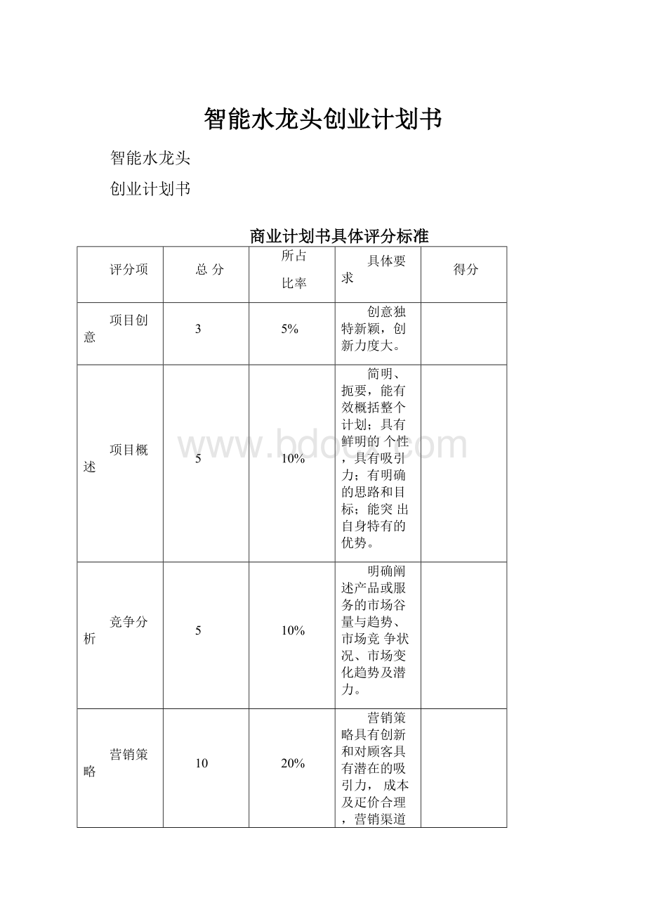 智能水龙头创业计划书.docx