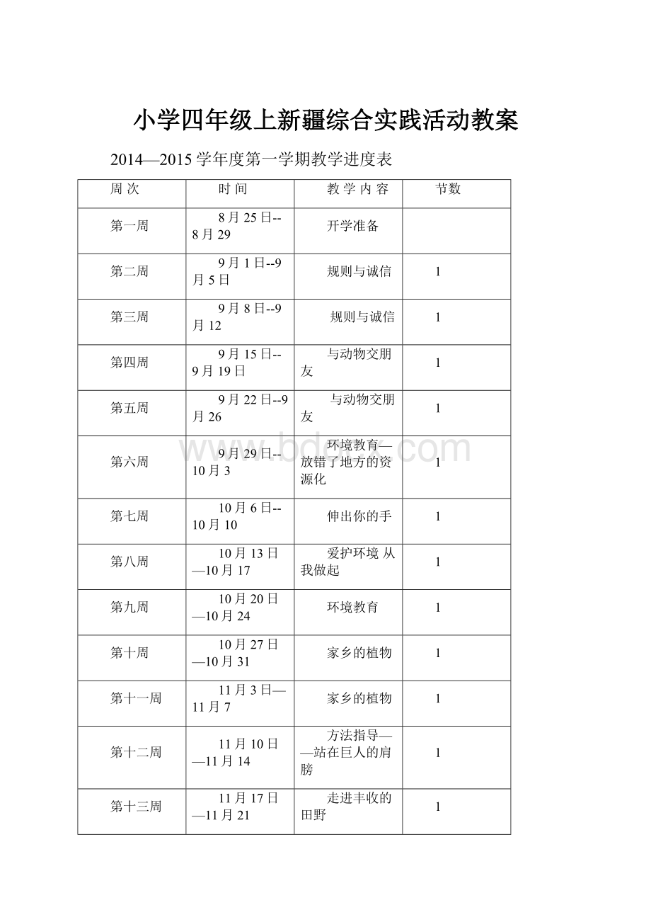 小学四年级上新疆综合实践活动教案.docx