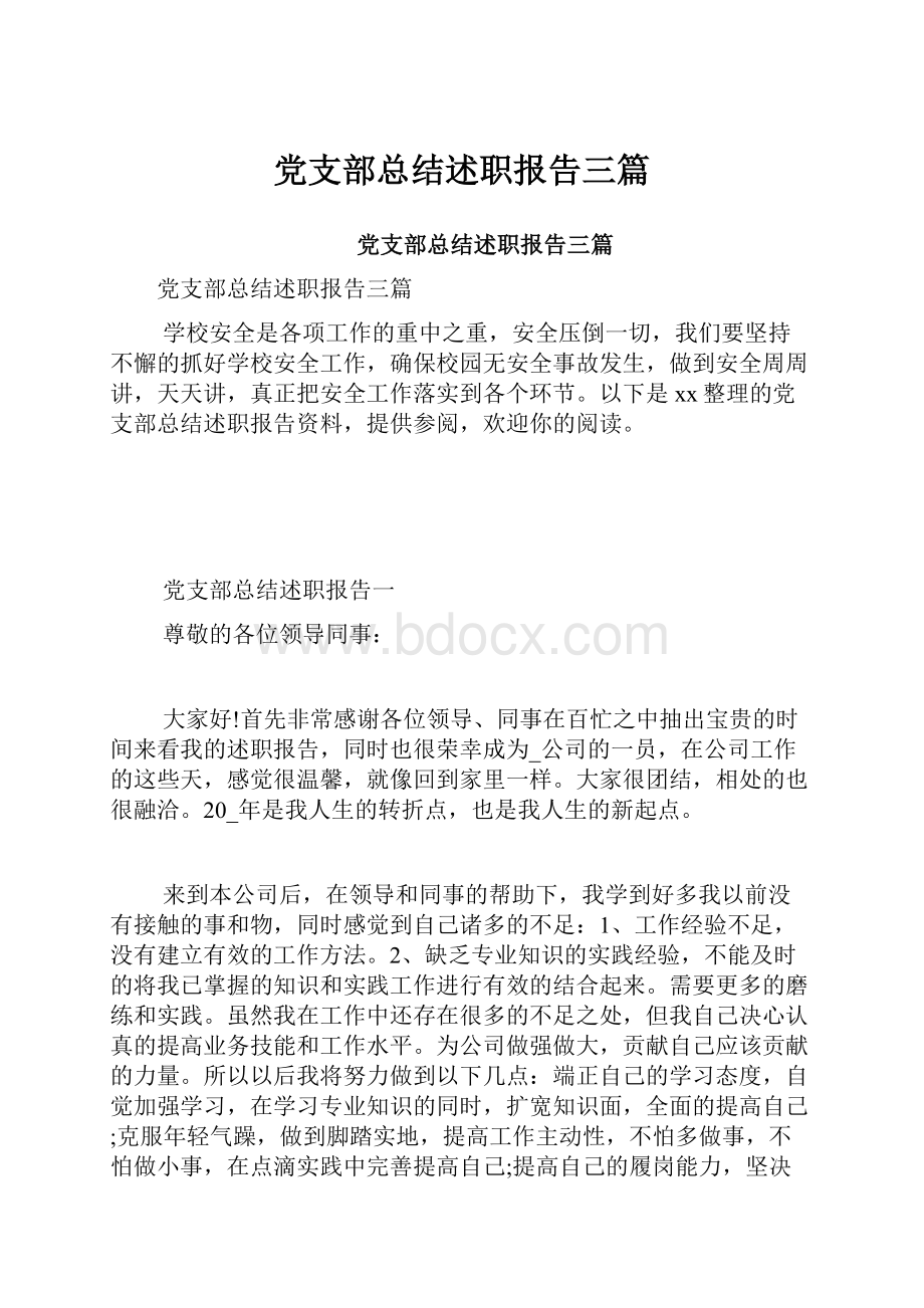 党支部总结述职报告三篇.docx_第1页