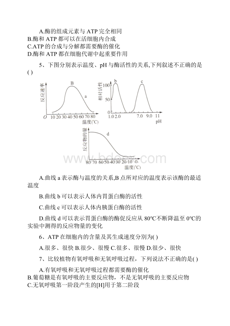 学年高中生物人教版必修一单元检测第五章 细胞的能量供应和利用 Word版含答案.docx_第2页