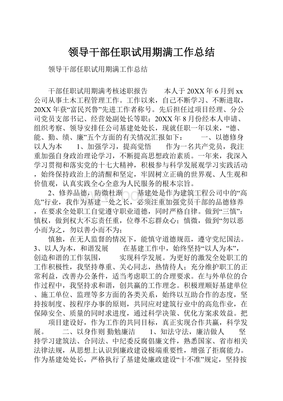 领导干部任职试用期满工作总结.docx