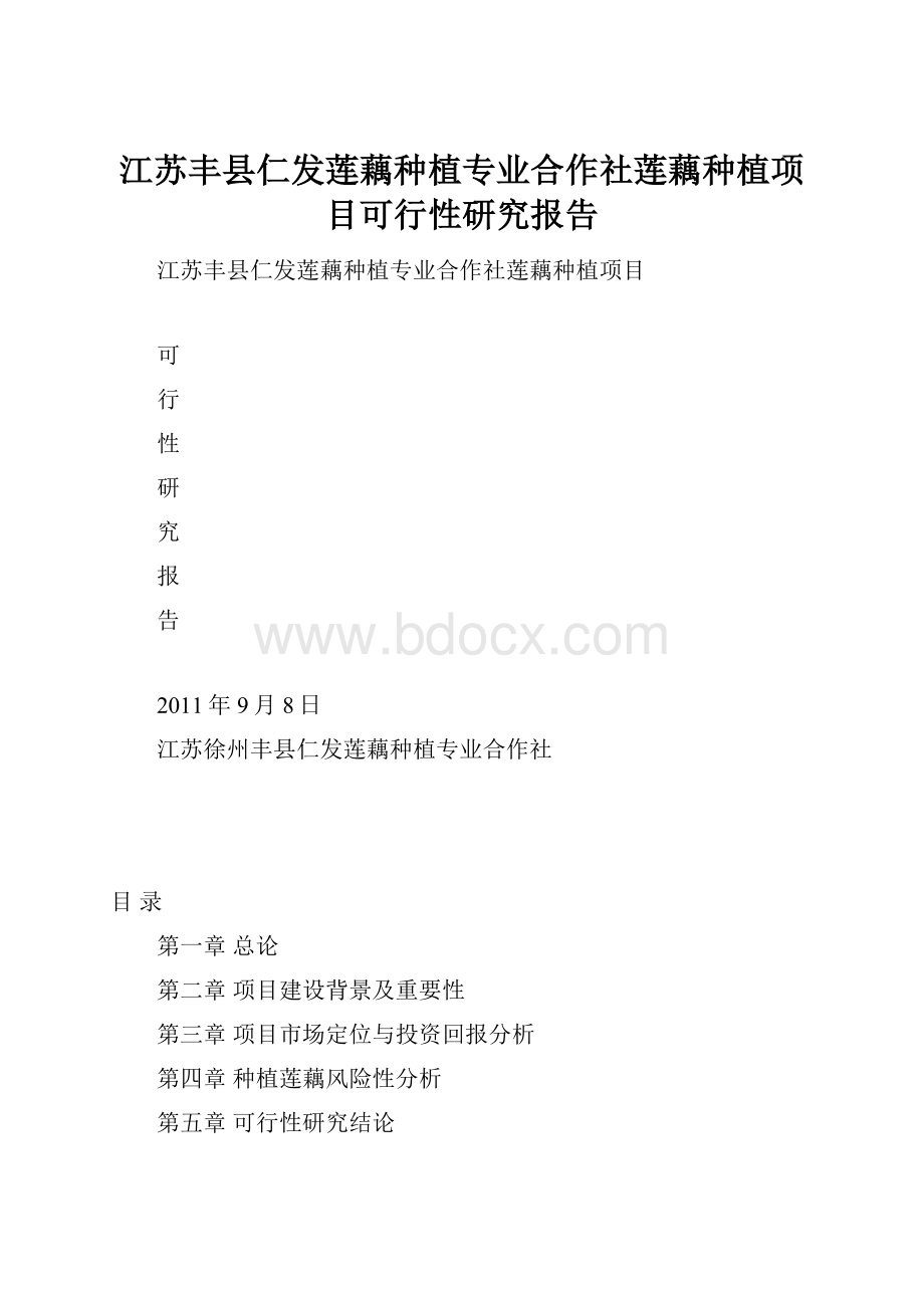 江苏丰县仁发莲藕种植专业合作社莲藕种植项目可行性研究报告.docx_第1页