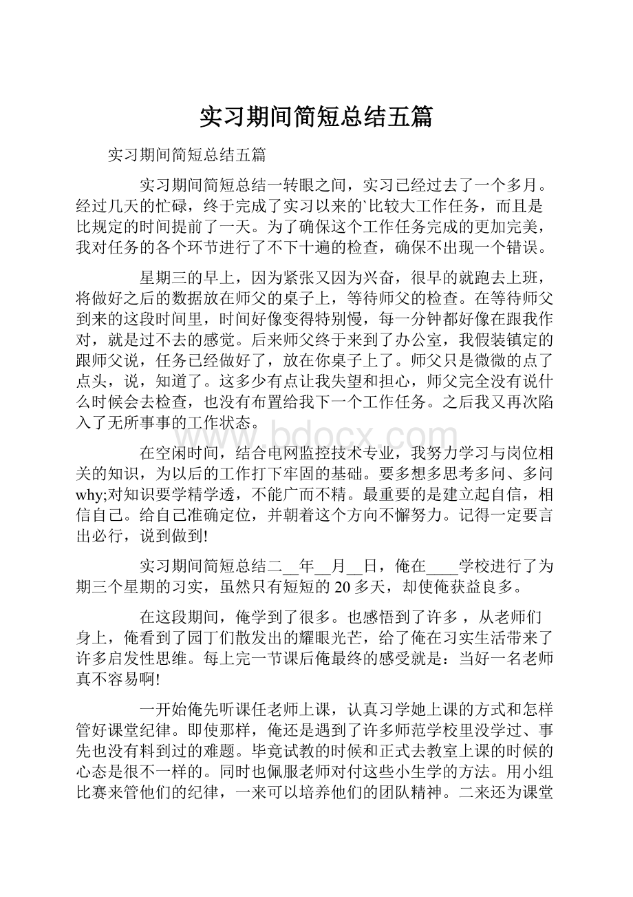 实习期间简短总结五篇.docx