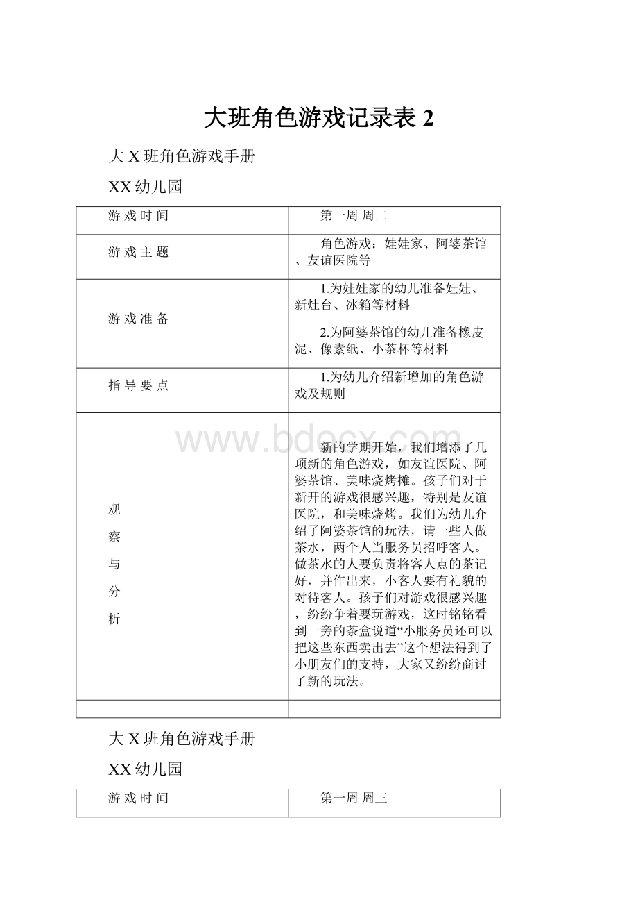 大班角色游戏记录表2.docx