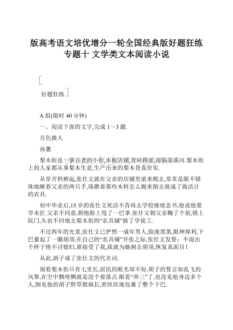 版高考语文培优增分一轮全国经典版好题狂练专题十 文学类文本阅读小说.docx