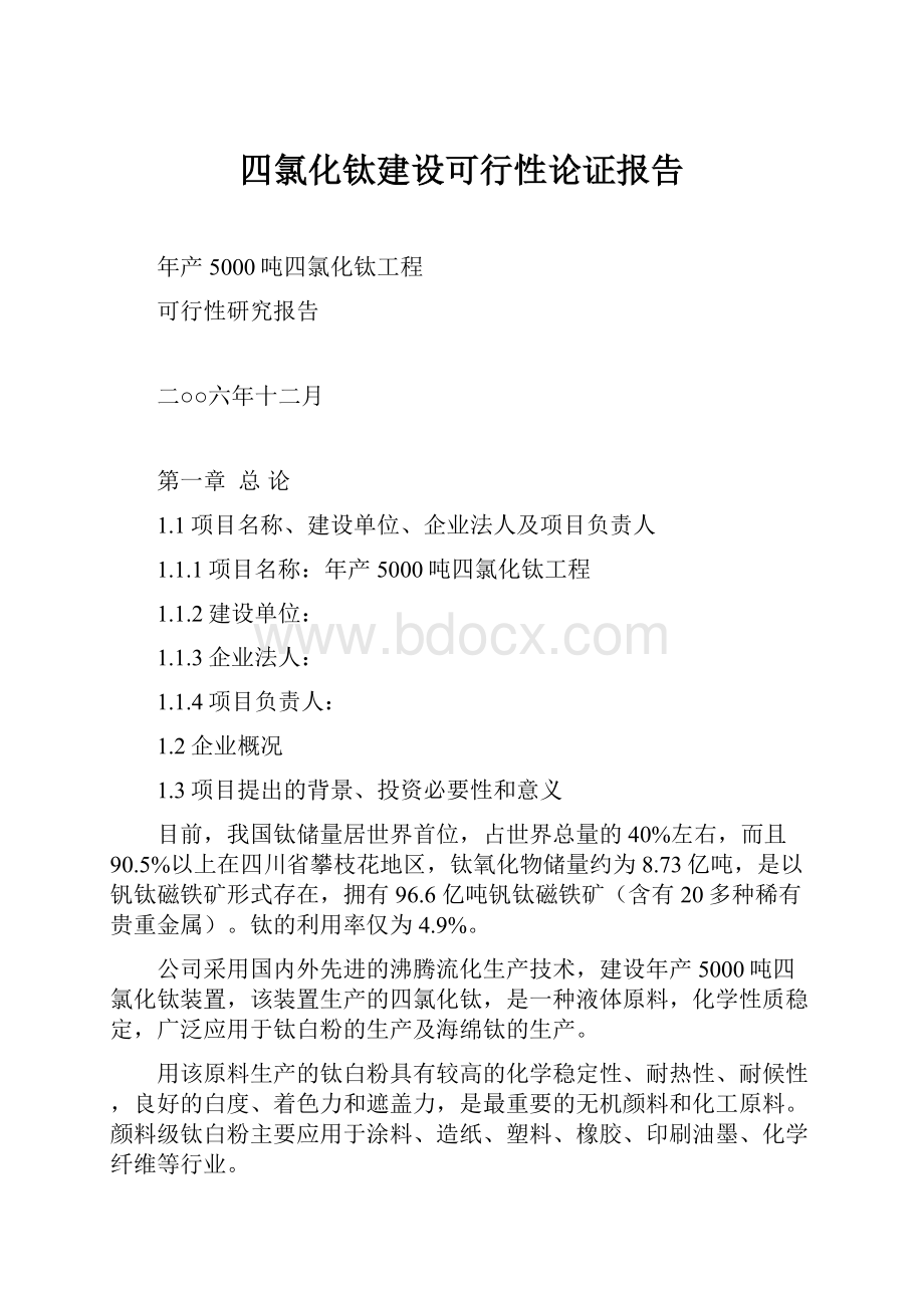 四氯化钛建设可行性论证报告.docx