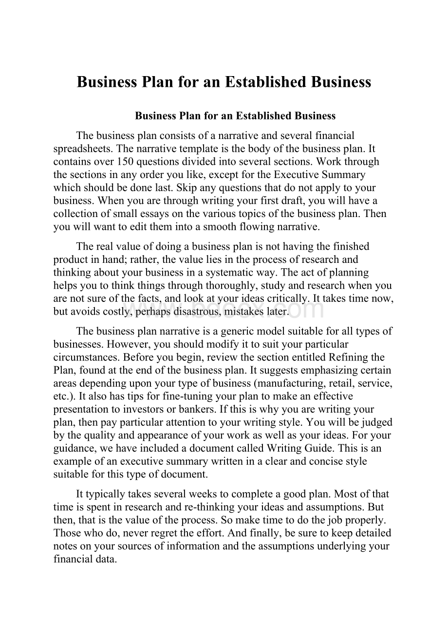 Business Plan for an Established Business.docx