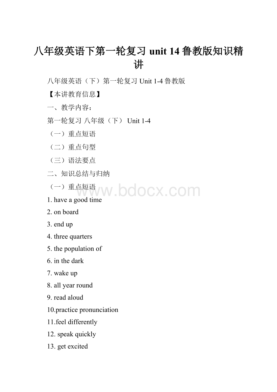 八年级英语下第一轮复习unit 14鲁教版知识精讲.docx