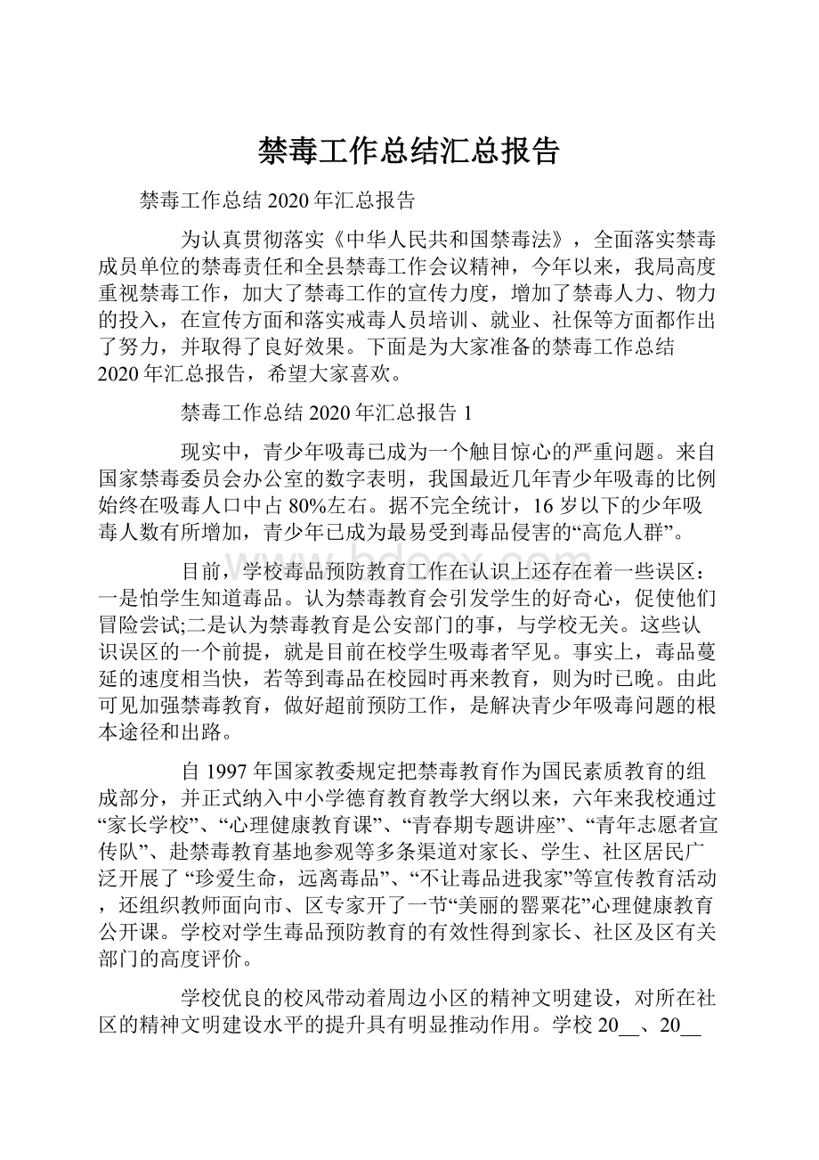 禁毒工作总结汇总报告.docx